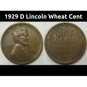 1929 D Lincoln Wheat Cent - antique Denver mintmark penny coin