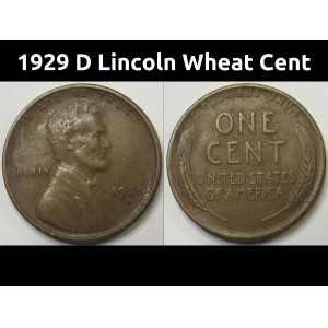 1929 D Lincoln Wheat Cent - antique Denver mint American penny