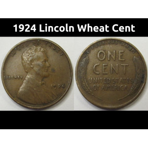 1924 Lincoln Wheat Cent - antique American wheat penny coin