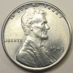 1943 Lincoln Wheat Cent - antique WW2 era uncirculated steel wheat penny