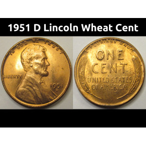 1951 D Lincoln Wheat Cent - antique Denver mintmark wheat penny coin