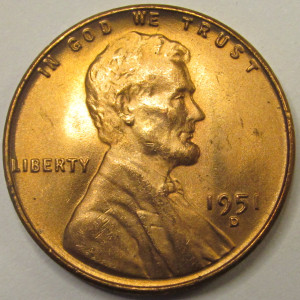 1951 D Lincoln Wheat Cent - antique Denver mintmark wheat penny coin