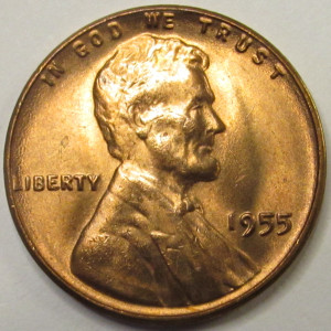 1955 Lincoln Wheat Cent - antique uncirculated American penny