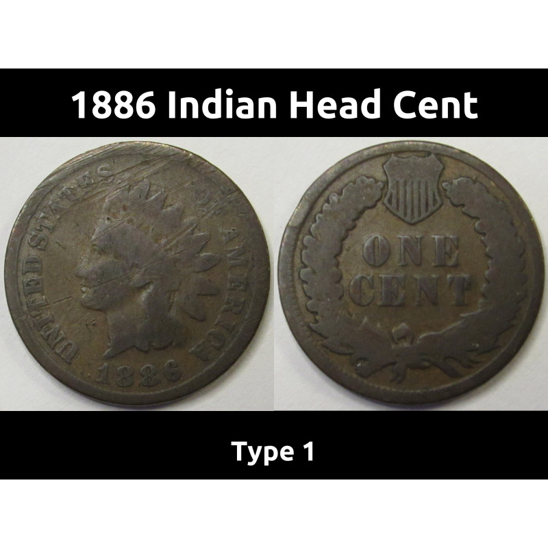 1886 Indian Head Cent - antique better date Wild West era penny
