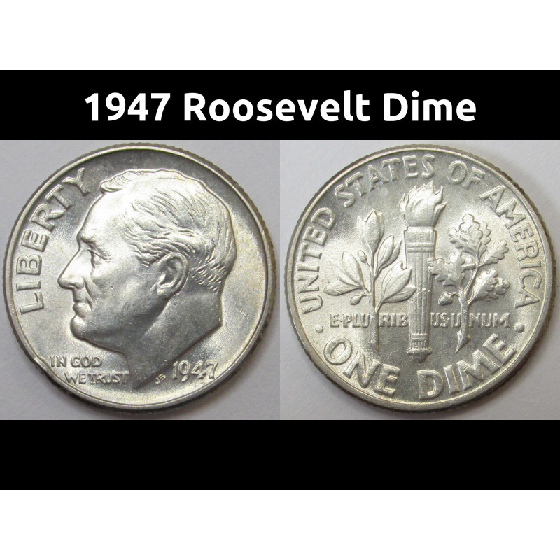 1947 Roosevelt Dime - uncirculated flashy American silver dime