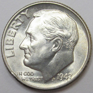 1947 Roosevelt Dime - uncirculated flashy American silver dime