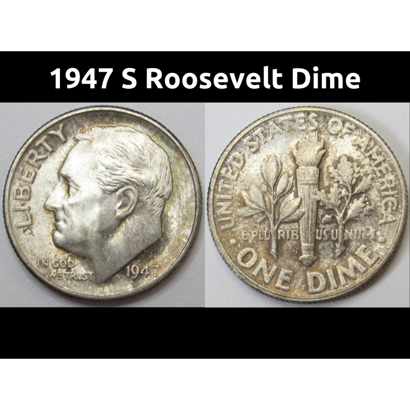 1947 S Roosevelt Dime - uncirculated San Francisco mintmark silver dime