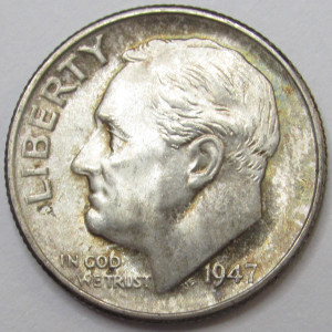 1947 S Roosevelt Dime - uncirculated San Francisco mintmark silver dime