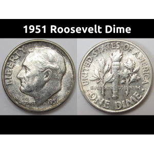 1951 Roosevelt Dime - antique toned American silver dime