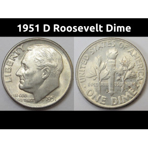 1951 D Roosevelt Dime - antique Denver mintmark uncirculated silver dime