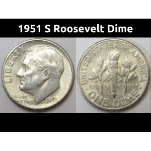 1951 S Roosevelt Dime - uncirculated American silver dime coin