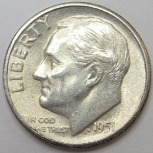 1951 S Roosevelt Dime - uncirculated American silver dime coin
