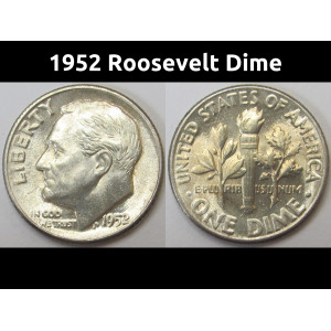 1952 Roosevelt Dime - uncirculated toned American silver dime