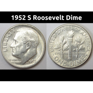 1952 S Roosevelt Dime - antique San Francisco mintmark American silver dime