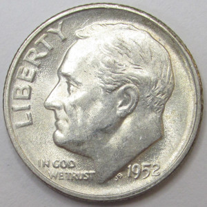 1952 S Roosevelt Dime - antique San Francisco mintmark American silver dime
