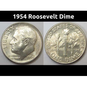 1954 Roosevelt Dime - antique American silver dime