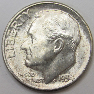 1954 Roosevelt Dime - antique uncirculated American silver dime
