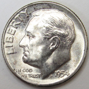 1954 Roosevelt Dime - antique high grade uncirculated American silver dime