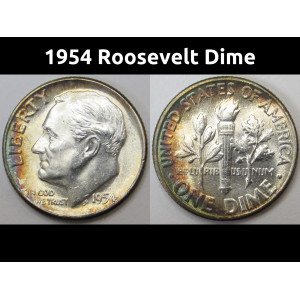 1954 Roosevelt Dime - antique beautiful uncirculated American silver dime