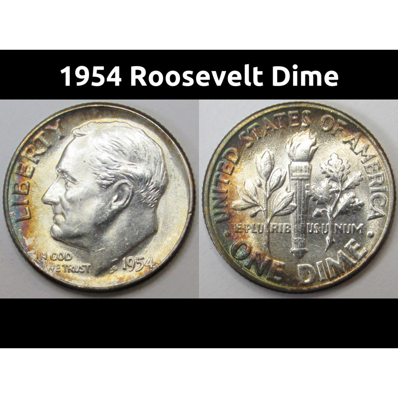 1954 Roosevelt Dime - antique beautiful uncirculated American silver dime