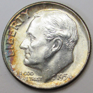 1954 Roosevelt Dime - antique beautiful uncirculated American silver dime
