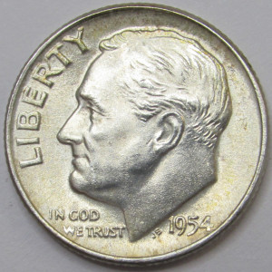 1954 D Roosevelt Dime - antique Denver mintmark American silver dime