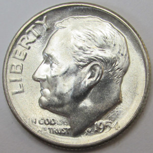 1954 S Roosevelt Dime - antique San Francisco mintmark flashy silver dime