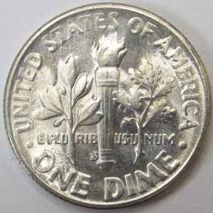 1954 S Roosevelt Dime - antique San Francisco mintmark flashy silver dime