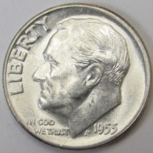 1955 Roosevelt Dime - antique uncirculated American silver dime