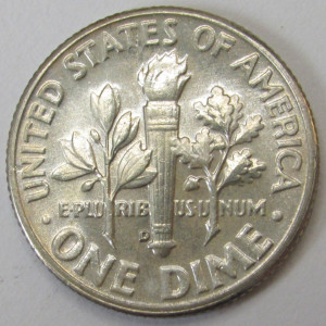 1955 D Roosevelt Dime - antique uncirculated Denver mintmark silver dime