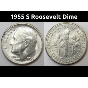 1955 S Roosevelt Dime - antique San Francisco mintmark old American dime