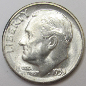 1955 S Roosevelt Dime - antique San Francisco mintmark old American dime