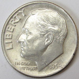 1958 D Roosevelt Dime - antique fifties Denver mintmark uncirculated silver dime