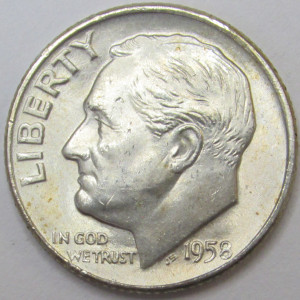 1958 D Roosevelt Dime - antique Denver mintmark silver dime