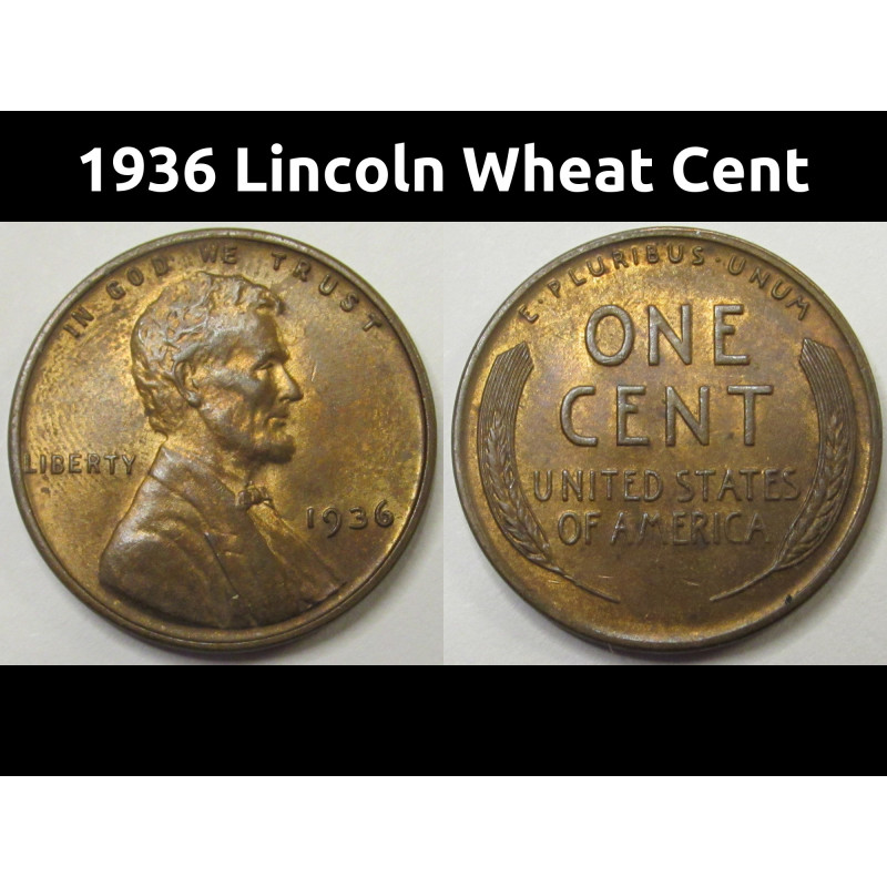 1936 Lincoln Wheat Cent - uncirculated thirties American wheat penny