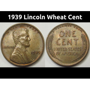 1939 Lincoln Wheat Cent - antique Great Depression uncirculated wheat penny