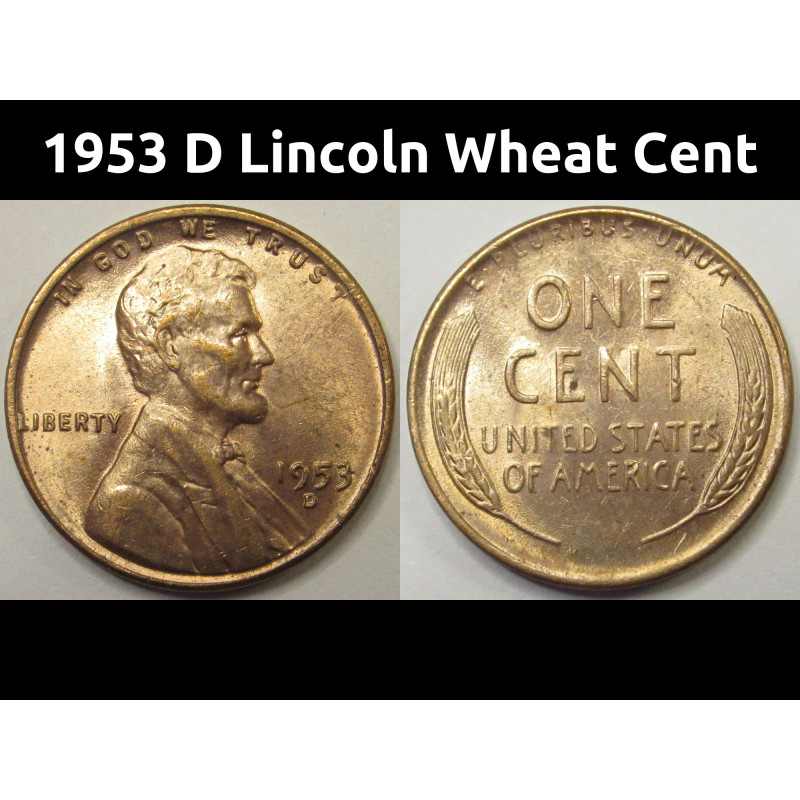 1953 D Lincoln Wheat Cent - antique Denver mintmark American wheat penny
