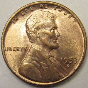1953 D Lincoln Wheat Cent - antique Denver mintmark American wheat penny