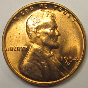 1954 D Lincoln Wheat Cent - antique Denver mintmark uncirculated penny