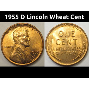 1955 D Lincoln Wheat Cent - antique Denver mintmark wheat penny