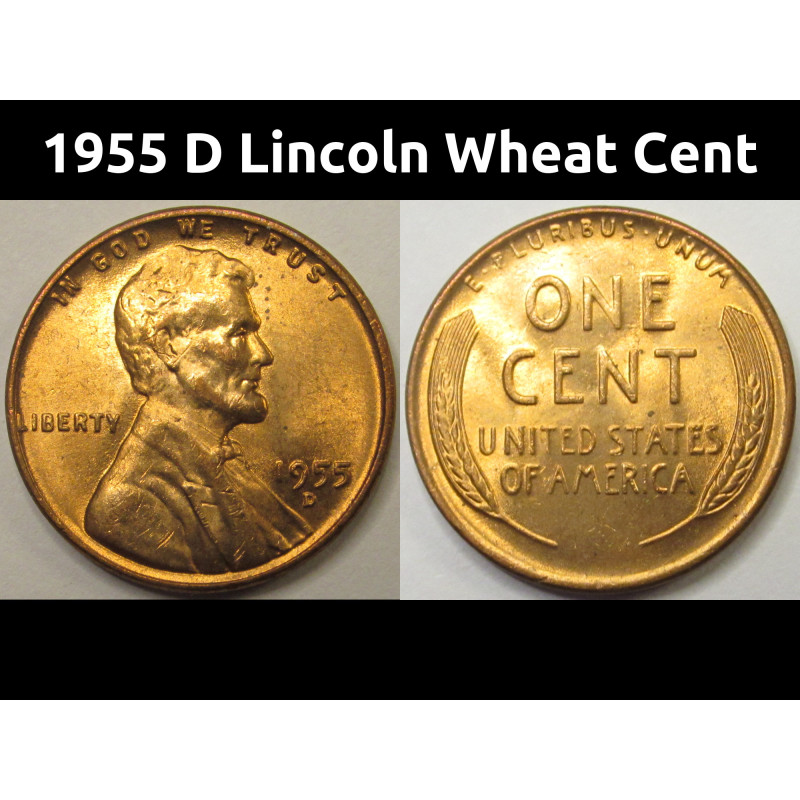 1955 D Lincoln Wheat Cent - antique Denver mintmark wheat penny