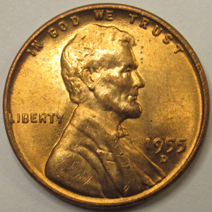 1955 D Lincoln Wheat Cent - antique Denver mintmark wheat penny