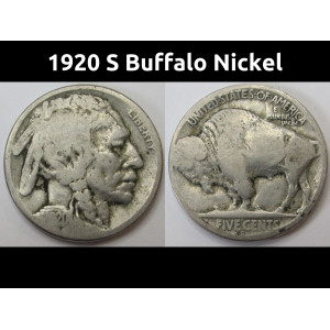 1920 S Buffalo Nickel - antique San Francisco mintmark bison nickel