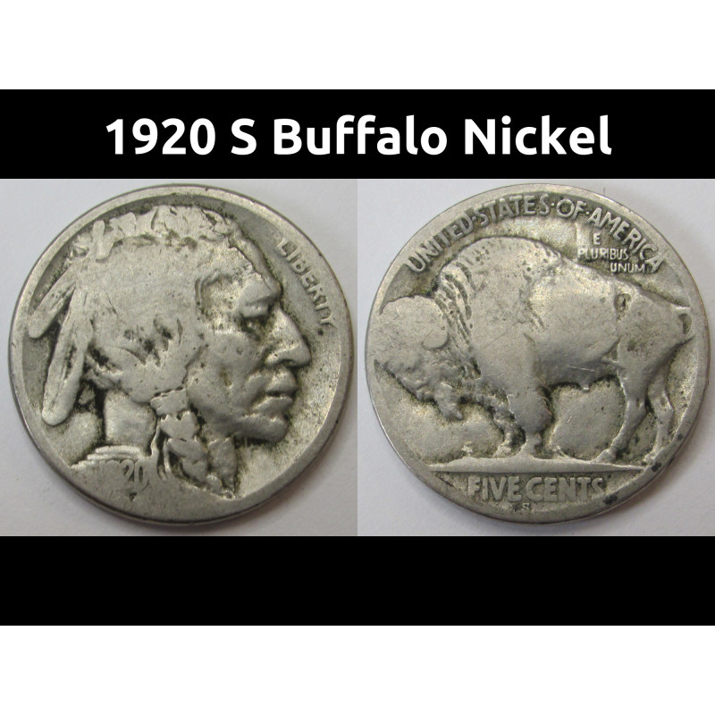 1920 S Buffalo Nickel - antique San Francisco mintmark bison nickel