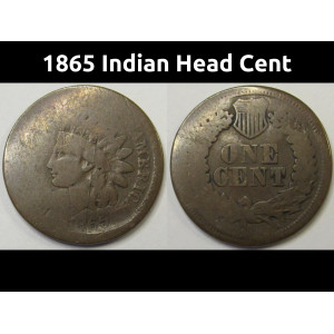 1865 Indian Head Cent - antique Civil War era American penny