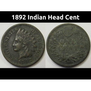 1892 Indian Head Cent - antique old American penny coin