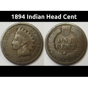 1894 Indian Head Cent - antique better date American bronze penny