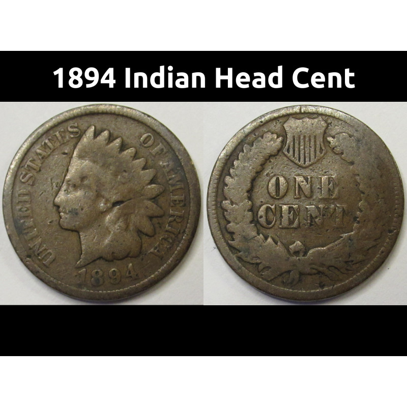 1894 Indian Head Cent - antique better date American bronze penny