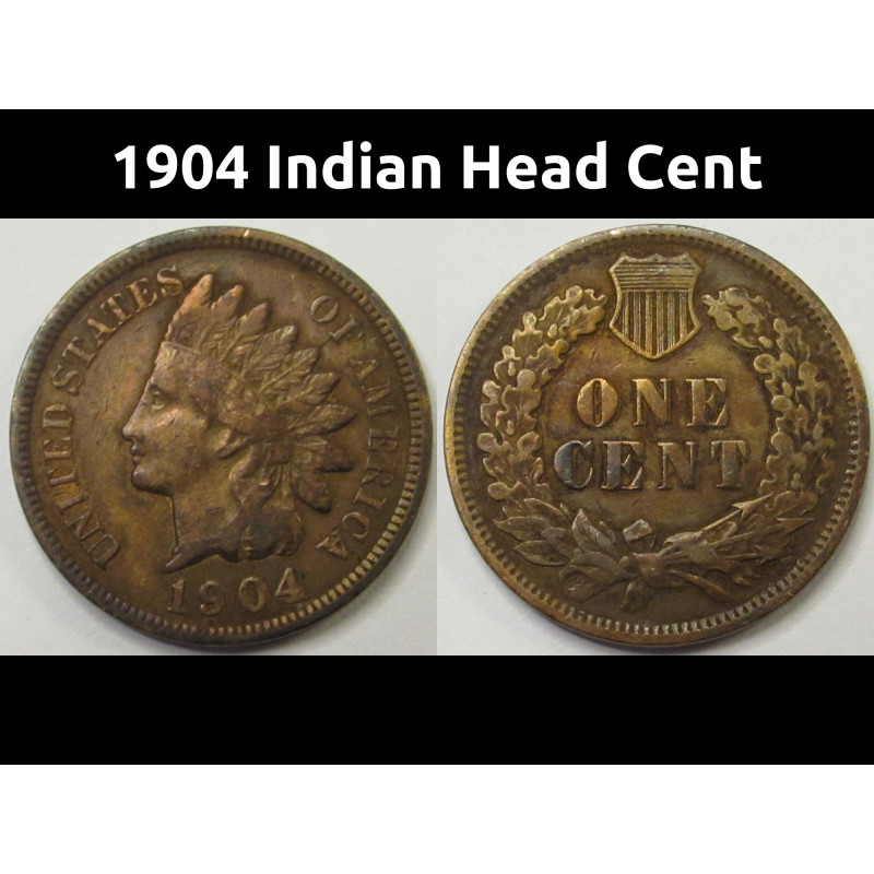 1904 Indian Head Cent - antique American penny coin