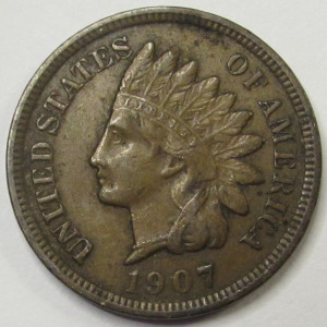 1907 Indian Head Cent - antique American penny coin
